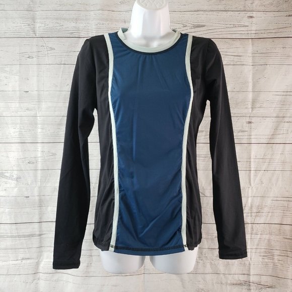 Alala Womens Long Sleeve‎ top Sz Medium Black Blue Nylon Blend - Picture 1 of 6